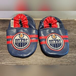 Faux Leather Baby Booties with Edmonton Oiler Logo and Colour